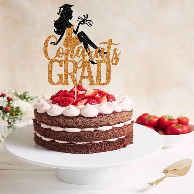 Congrats Grad Cake Topper,2026 Girl Graduation Cake Topper, Congrats Grad Decorations,2026 High School/College/Senior Graduation Party Decorations Supplies (Black orange)