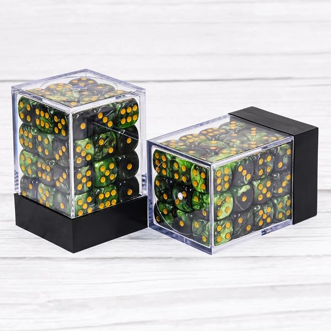 36 of Pack 12MM 6 Sided MINI Dice Set,Two Colours D6 Game Dice Set, 6 Sided Standard Dices for Yahtzee, Bunco or Teaching Math,with Portable Plastic Box(Grass Green+Black)