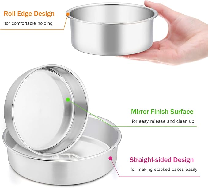 E-far Cake Pan Set of 3 (4 inch/6 inch/8 inch), Stainless Steel Small Round Layer Cake Baking Pans, Perfect for Tier Smash Cake, Non-Toxic & Healthy, Mirror Finish & Dishwasher Safe