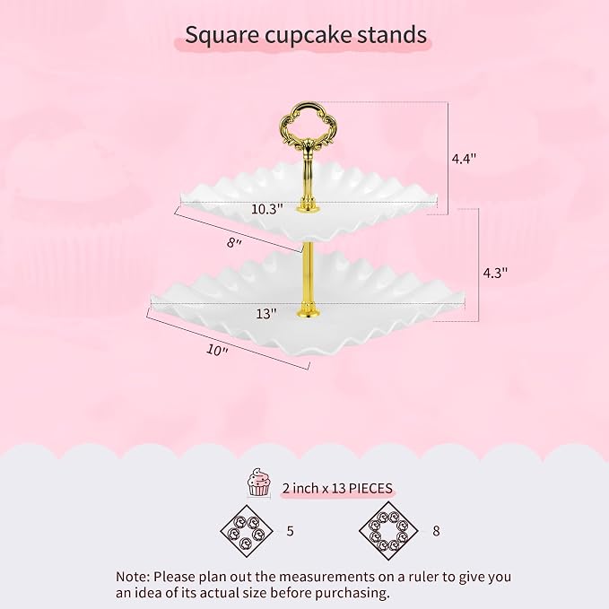 Pack of 11 NWK Cake Stand Set, with 3 x Two-Tier and 3 x Three-Tier Cupcake Stands, 4 x Appetizer Trays, 1 x Tablecloth for Birthday Bridal Baby Shower Party (Gold)