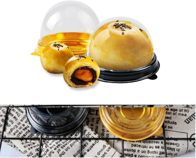 YUDONG 2 Inch 50 Pack Clear Plastic Mini Cupcake Containers Individual Packaging Mini Cupcake Holder, Disposable Treat Boxes with Dome Lids for Muffin Mooncake Cake Macaron (black)