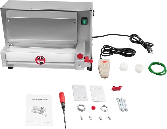 3-12" Automatic Commercial Dough Roller Sheeter, Automatic Pizza Press Shaping Machine with Adjustable Thickness (1-5.5mm), 450W Electric Pizza Dough Machine for Pizzerias Restaurants Cake Shops