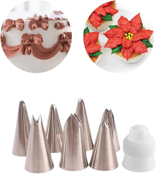 Russian Leaf Piping Tip Set,#65 66 67 68 70 74 352 Icing Tips for Leaves,Ruffles,Petals,Smal Leaf Decorating Tips wth Standard Plastic Coupler,8 Pcs