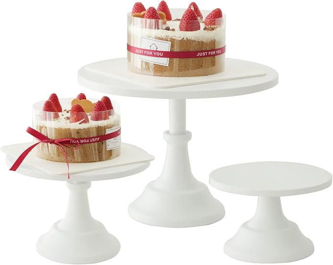 Set of 3 Pieces Cake Stands Iron Cake Holder Dessert Display Plate Serving Tray for Baby Shower Wedding Birthday Party (White)