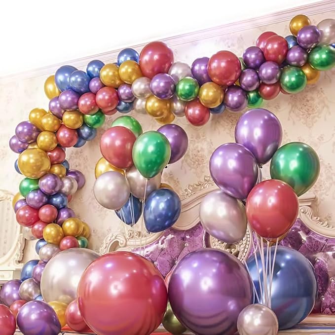 Colorful Party Balloons 100pcs 12inch Chrome Metallic Helium Balloons for Birthday Party Decoration and Arch Decoration Wedding Birthday Baby Shower Christmas Party