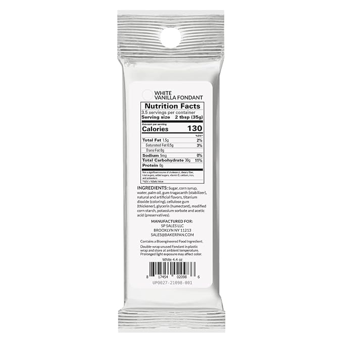 Bakerpan Premium Rolled White Fondant for Cake Decorating, Vanilla Flavor - 4.4 Ounces (Made in USA)