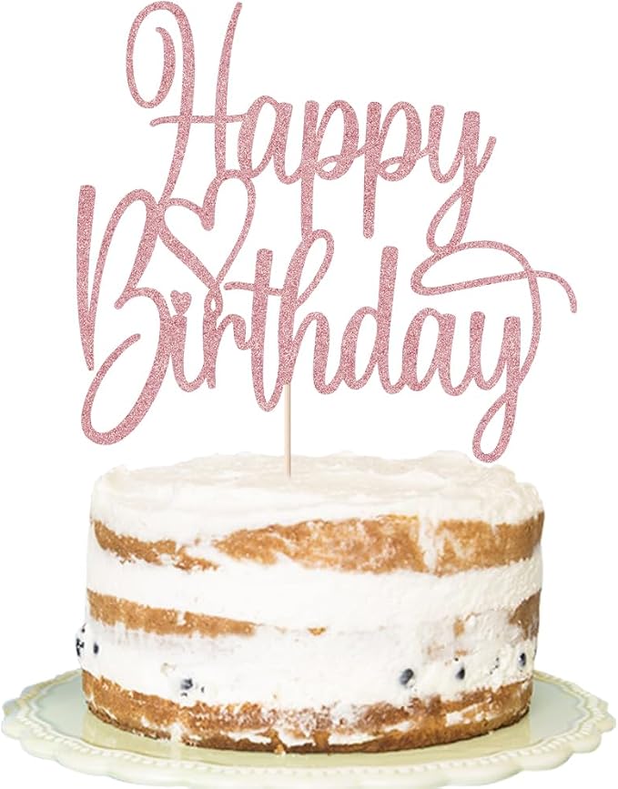 Handmade Glitter Happy Birthday Cake Topper- Happy Birthday Cake Decor,Fabulous Cake Decoration，Anniversary/Birthday Party Decoration Supplies (Rose gold)