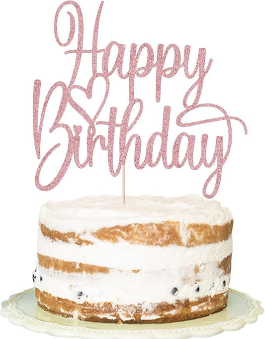 Handmade Glitter Happy Birthday Cake Topper- Happy Birthday Cake Decor,Fabulous Cake Decoration，Anniversary/Birthday Party Decoration Supplies (Rose gold)
