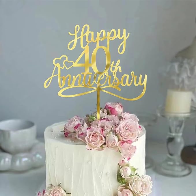 Sleyberoy Acrylic Happy 40th Anniversary Cake Toppers -Wedding Anniversary Party Decorations, 40th Wedding Anniversary, Company Anniversary Party, Birthday Party Decorations (Acrylic 40)