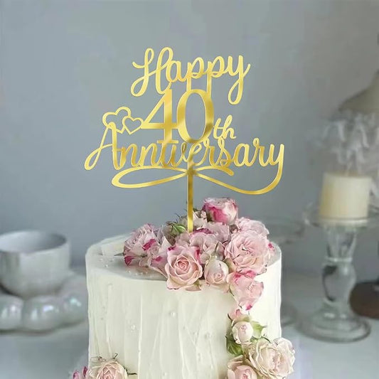 Sleyberoy Acrylic Happy 40th Anniversary Cake Toppers -Wedding Anniversary Party Decorations, 40th Wedding Anniversary, Company Anniversary Party, Birthday Party Decorations (Acrylic 40)
