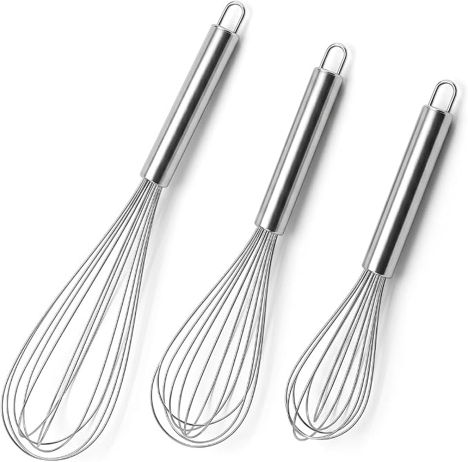 Whisks for Cooking,Stainless Steel Whisk Set 8" 10" 12",Balloon Wire Whisks for Whisking, Beating, Blending Ingredients, Mixing Sauces (Silver)