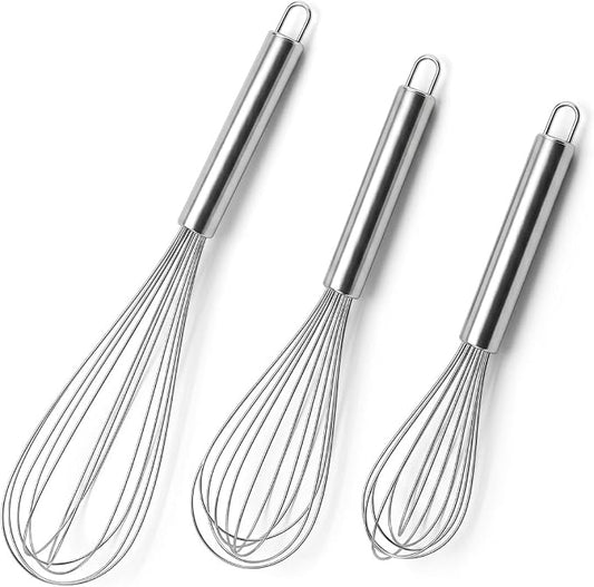 Whisks for Cooking,Stainless Steel Whisk Set 8" 10" 12",Balloon Wire Whisks for Whisking, Beating, Blending Ingredients, Mixing Sauces (Silver)