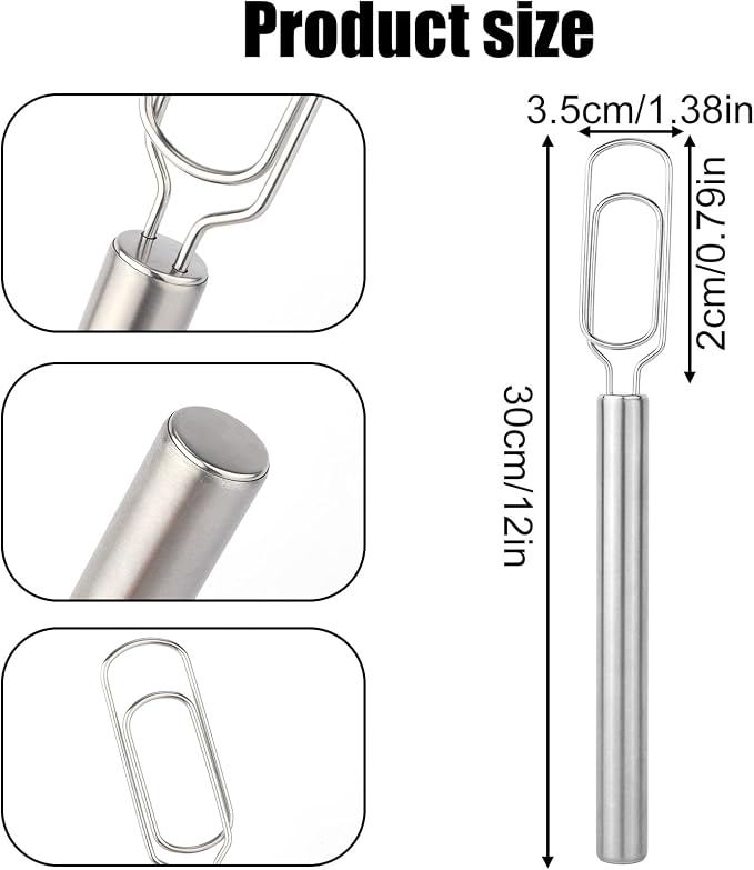 Danish Dough Whisk for Sourdough Starter, 30cm/12in Stainless Steel Dutch Bread Whisk & Dough Hook Mixer Tool Reaches Jar Bottom for Pizza Cooking Baking Dishwasher Safe