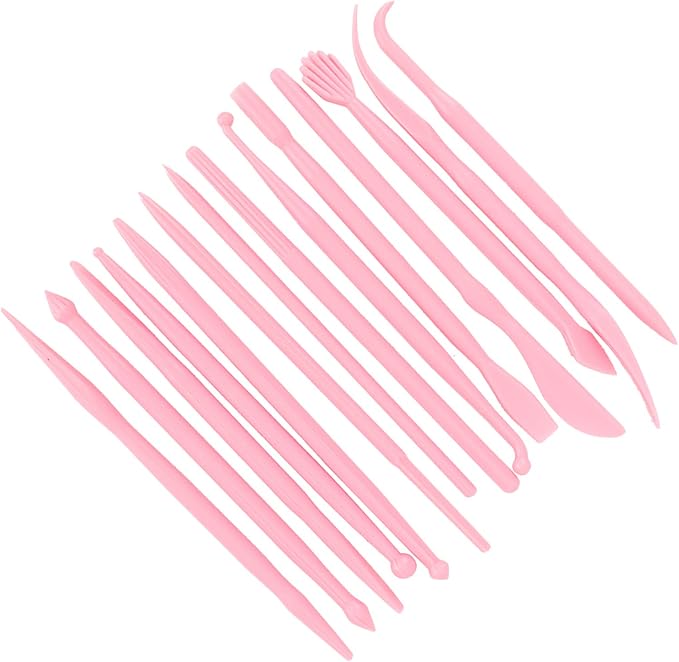 Phefop 14pcs Clay Sculpting Tools Set Polymer Clay Shaping Tool Pottery Carving Kit with Plastic Handle for Soft Fondant Cake (Pink)