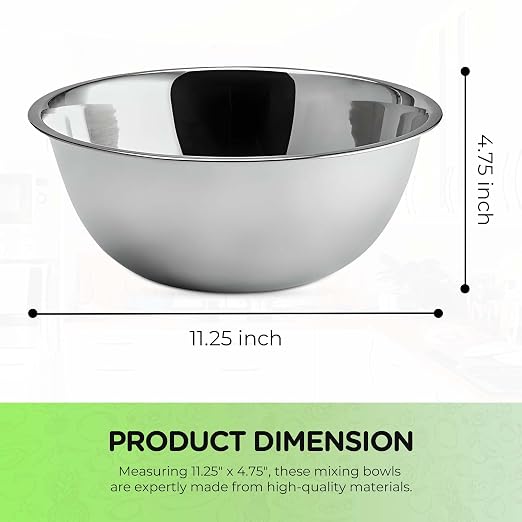 OCS Parts 2-Pack 5 Quart Mixing Bowls | 11.25-Inch Stainless Steel | Professional Grade Flat Base Mixing Bowls for Home and Commercial Kitchens | Dishwasher Safe