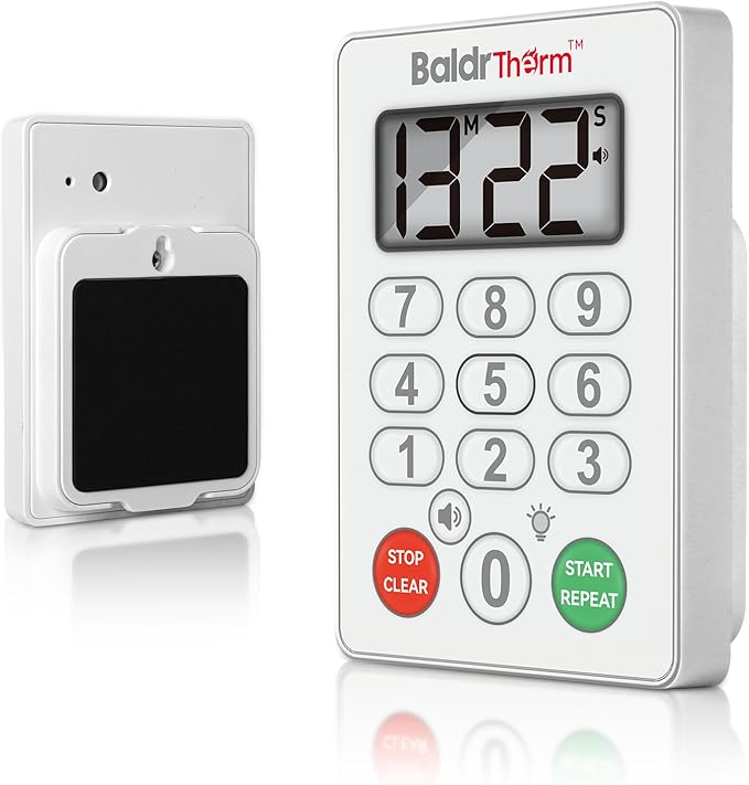 BaldrTherm Digital Kitchen Timer Waterproof, Strong Magnetic Cooking Timer with 3 Adjustable Volume Levels & Silent Flashing Light, Countdown Timer for Cooking, Baking Shower, Classroom, White