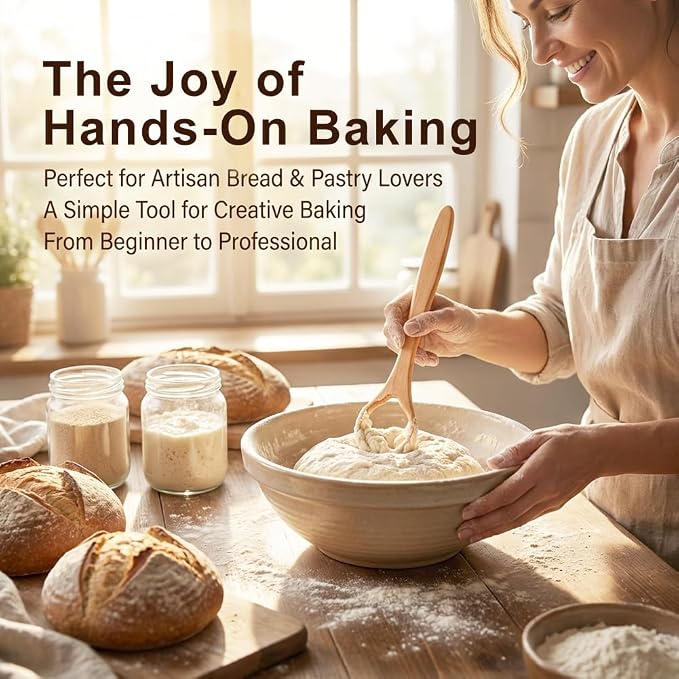 13-Inch Danish Dough Whisk – Wooden for Sourdough Bread Baking Supplies – Traditional Dutch Whisk for Pizza, Pastry, Cake Batter
