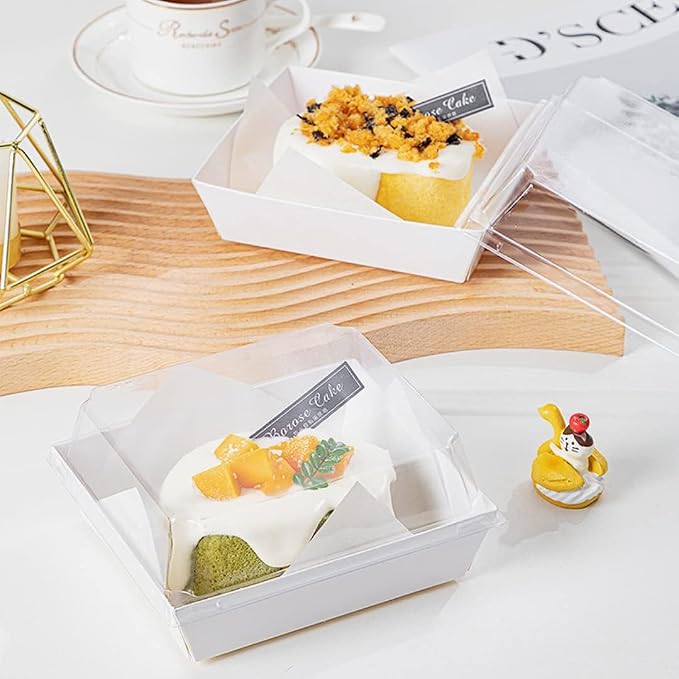 ZORRITA Paper Charcuterie Boxes with Clear Lids, 100 Pack, 5 Inch, White | Square To Go Dessert Containers, Small Bakery Boxes, For Cake, Cookies, Sandwich, Strawberries