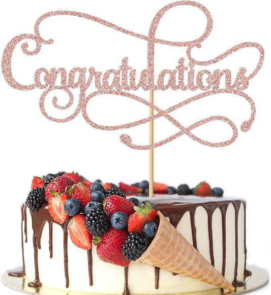 Congratulations Cake Topper,Congratulations 2026 Graduation Cake Topper,Graduation, Wedding, Retirement, Birthday, Anniversary, Celebration Party Decorations Supplies(Rose Gold)
