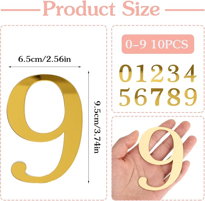 3.7 IN 0-9 Gold Birthday Number Cake Toppers Large Golden Acrylic Cake Numbers Topper Acrylic Wedding Party Cupcake Toppers Cake Decorating Supplies for Birthday Wedding Anniversary Party