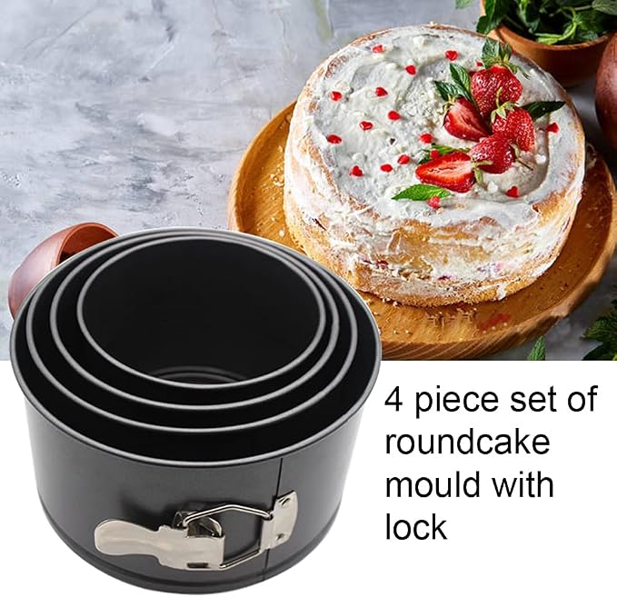 4 pcs Springform Pan Set, 4 5 6 7 inches Round Cake Tin with Removable Bottom, Nonstick Leakproof Carbon Steel Cheese Cake Pans Mold for Baking(COLOR:Black)