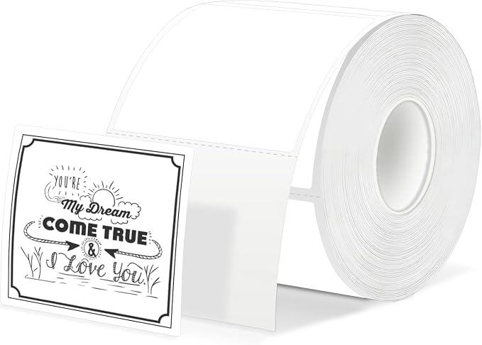 500 Labels/Roll 2" x 2" White Thermal Labels, Self-Adhesive Square Thermal Sticker for QR Code, Barcode, Logo, Inventory, Small Business