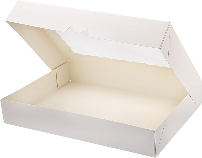 Tcoivs 20-Pack 16" x 11" x 2.5" Bakery Boxes with Window Hold 12 Donuts, Auto-Popup Large Cookie Boxes, Treat Boxes for Pastries (White)