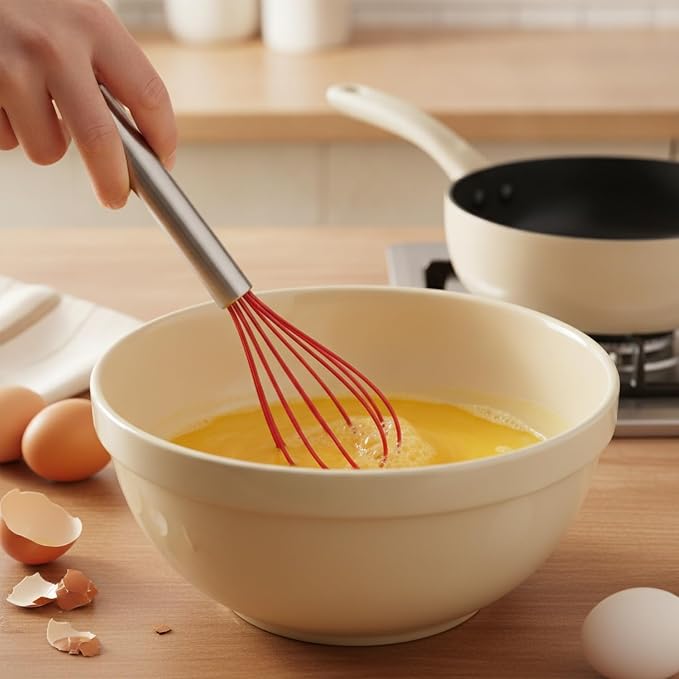 Easy-Clean Silicone Coated Whisk, Stainless Steel Wire Mixer for Non-Stick Pots, Heat Resistant Kitchen Tool for Baking (1 Count)
