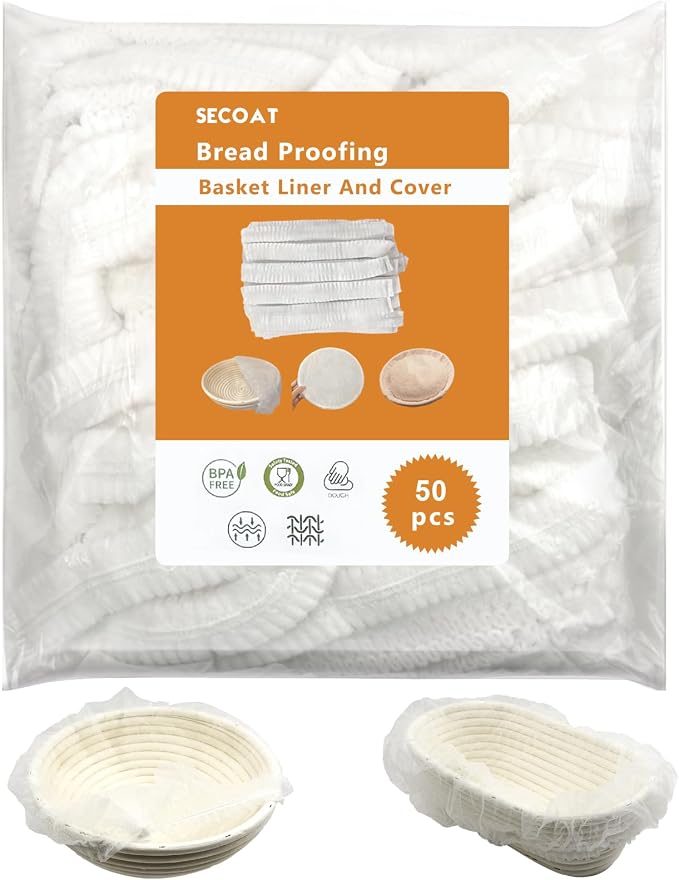 50Pcs Banneton Bread Proofing Basket Liner,21"Bread Bowls Liner Non-Stick Dough,BPA-Free Non Woven Sourdough Bread Basket Liners,Elastic Banneton Liners for Prevents Dough from Sticking to Basket