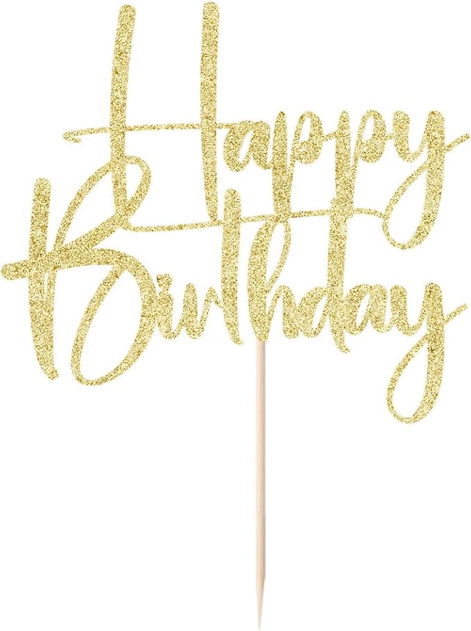 Gold Glitter Happy Birthday Cake Topper, Gold Glitter Happy Birthday Cake Bunting Deco, Baby Gender Reveal Party/Anniversary Party Decoration Supplies (Paper)