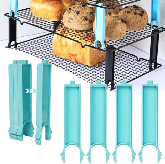 4PCS Saving Harvest Cooling Rack Stacker - Cooling Rack Organizer, Stacking Clips for Cookie & Stackable Cooling Rack, Cookie Bread Cake Cooling Rack Baking Gifts (Blue, Large 4pcs)