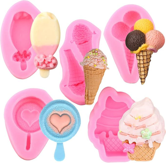 Mujiang Mini Summer Ice Cream Cone Popsicle Silicone Mold For Baby Birthday Cake Decorating Cupcake Candy Clay Chocolate Gum Paste Set Of 5