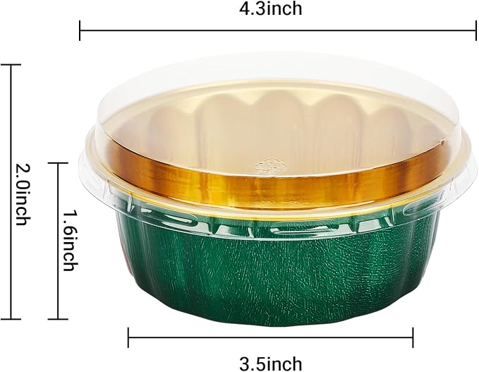 Beasea Disposable Ramekins with Lids, 8oz 50 Pack Aluminum Cups for Baking Jade Green, Aluminum Foil Cups Creme Brulee Muffin Cupcake Baking Cup Mini Pudding Cups for Party Wedding Birthday
