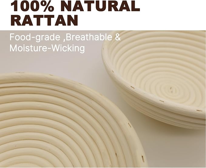 9-inch Round Rattan Banneton Bread Proofing Basket Set of 2 D'ita Handmade Sourdough Proofing Bowls for Artisan Baking Home Bakers