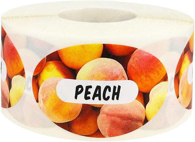 Peach Grocery Store Food Labels 1.25 x 2 Inch Oval Shape 500 Total Adhesive Stickers