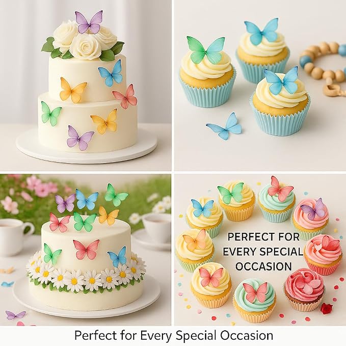 Confect Edible Wafer Paper Butterflies Set of 56 – Colorful Multi Color Butterfly Cake Decorations, Cupcake Toppers for Birthday, Wedding, Party – Edible Butterfly Toppers