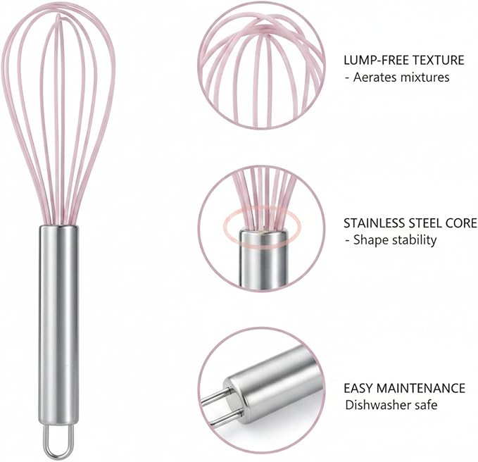 Multipurpose Silicone Whisk for Batters, Sauces & Eggs - Non-Scratch Coated Wires with Stainless Steel Core, 13 Inch Kitchen Tool