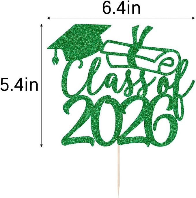 Gold Class of 2026 Congrats Grad Cake Topper Glitter Graduation Party Supplies - High School College Graduates -College Graduate Cake Topper Decorations (Class of 2026 green)