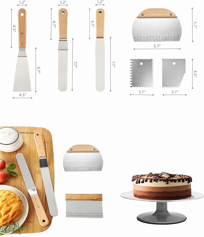 Cake Decorating Supplies Kit, Cake Baking Kit Includes 1 Cake Turntable,1 Cake Shovel, 2 Piping Bags,2 Icing Comb Scraper,3 Spatulas, A Box Of Piping Tip Set -24Types Of Cake Decorating Tips.
