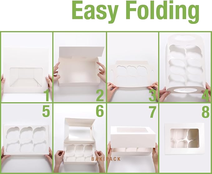 25 Kraft Cupcake Boxes, 4 Count Cupcake Containers with Window and Inserts, 6.3×6.3×3 Inches Cupcake Holders for Cupcakes, Muffins, Cookies, Desserts, Pastries