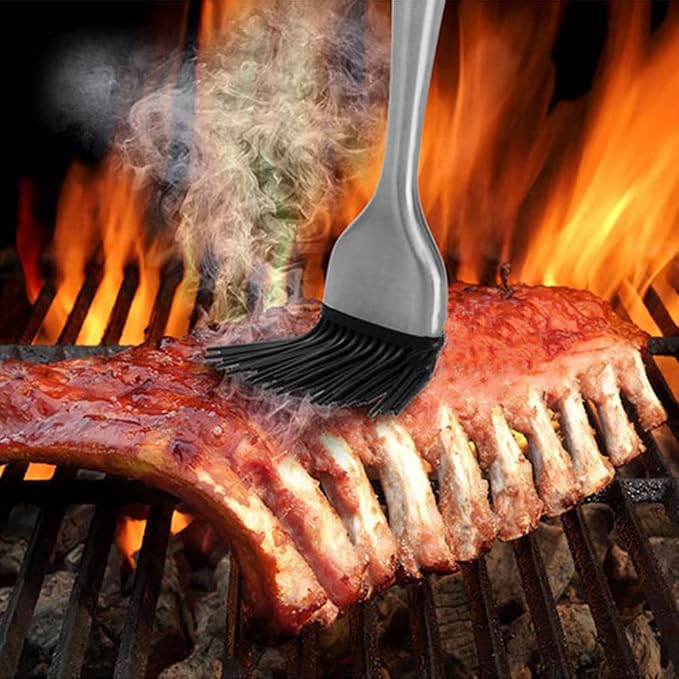 BBQ Grill Basting Brush Silicone Cooking Pastry Brush with Stainless Steel Handle Heat 230 Degree for Sauce Marinade Steak Meat 30cm