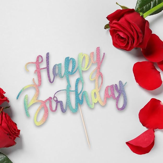 Handmade Glitter happy birthday Cake Topper, Happy Birthday Cake Bunting Decor,Birthday Party Decoration Supplies (Chroma)