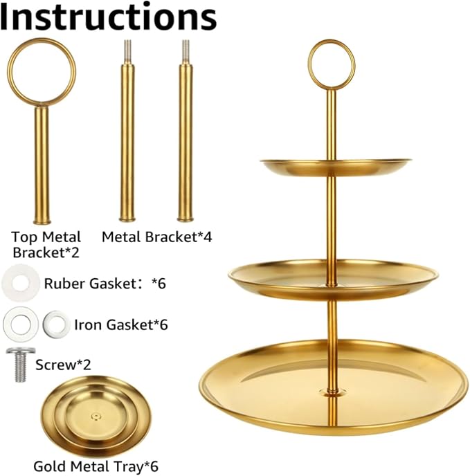 QTLCOHD 2 Pcs 3 Tier Stainless Steel Cupcake Stand | Gold Tiered Dessert Stand for Wedding & Birthday Party