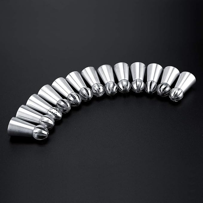 Fdit Russian Piping Tips Set, 13 Pieces, Stainless Steel, Sphere Nozzle, Cake Decorating Supplies