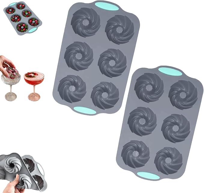 Wreath Ice Mold, DIY Wreath Ice Cube Tray, Holiday Wreath Ice Cubes Molds, Silicone Baking Mold, High-Temperature Resistant, for Making Small Donut/Cake/Snowflakes/Ice Cubes (2*B)