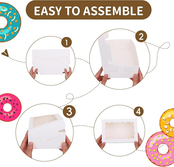 Moretoes 12pcs Cookie Boxes with Window, 9x6x3 Inch White Bakery Boxes Pastry Containers for Chocolate Covered Strawberries, Candy, Muffins, Donuts