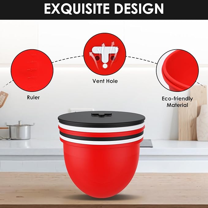 Silicone Bowl Liner with Lid for KitchenAid 5-Qt Tilt-Head Bowls Only, 2mm Extra-Thick Premium Silicone, Built-In Air Vent for Dough Proofing, Dishwasher Safe, BPA-Free