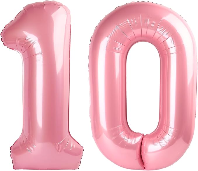 Pearlescent Pink Number 10 Balloons 40 inch, 10 Number Balloons, 10th Birthday Decorations for Girls 10 Year Old Pastel Pink Party Supplies