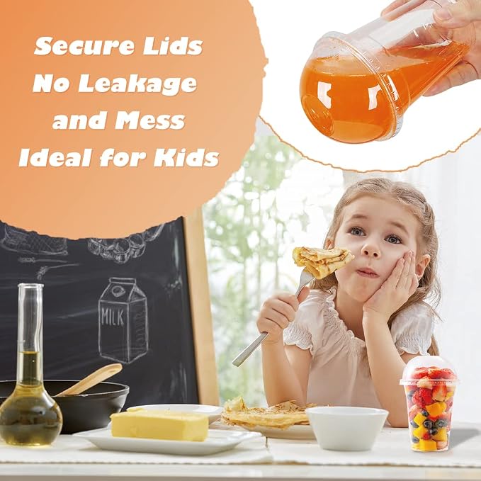 12 oz Clear Plastic Cups with Dome Lids - Dessert Cups with Lids(25 Sets), PET Disposable Party Cups (NO HOLE), Parfait Crystal for Pudding/Ice Cream/Cupcake