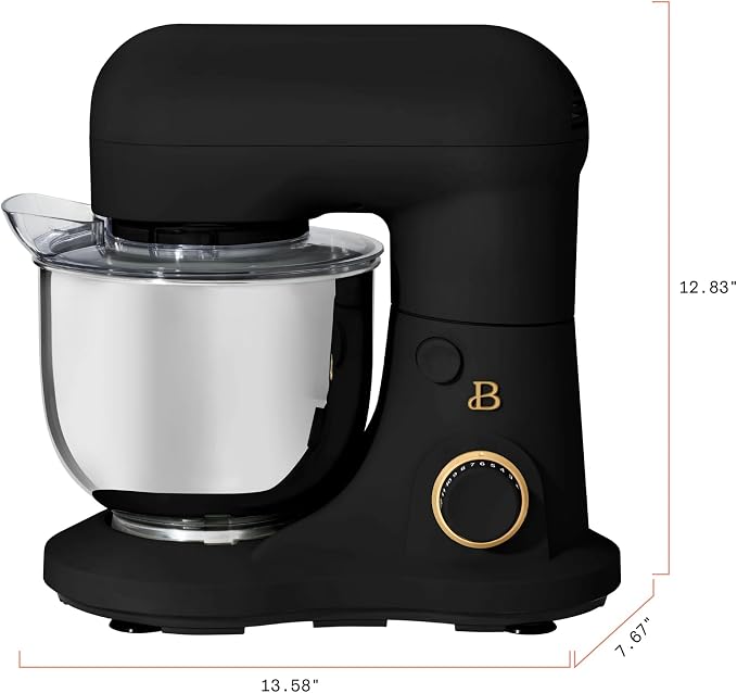 3.5 Qt Stand Mixer, 300W Powerful Motor, Tilt-Head Design with Stainless Steel Bowl, 12 Speeds, Includes Dough Hook Whisk Beater for Baking Mixing (Black Sesame)